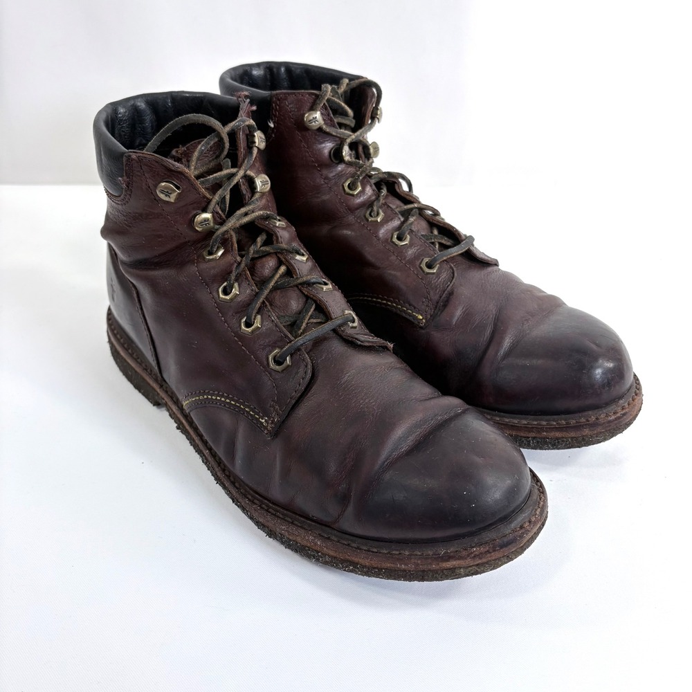 Frye Dakota Crepe Plain Toe Boots Brown Leather Lace Up Mens Sz 9